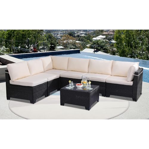 Outdoor Sectional Sofa Set with Cushions and Glass Coffee Table T1708