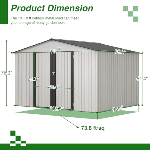 Outdoor Storage Shed, Heavy-Duty All-Weather Tool Shed with Lockable Doors C3585