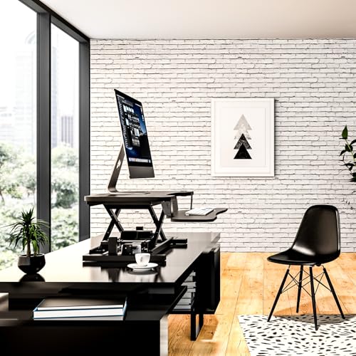 Electric Standing Desk Converter, Height Adjustable Sit to Stand Riser, Dual Monitor Workstation, Black Z74939
