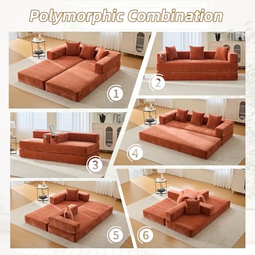 Corduroy Convertible Sleeper Sofa Bed with Pillow, Beige O72530