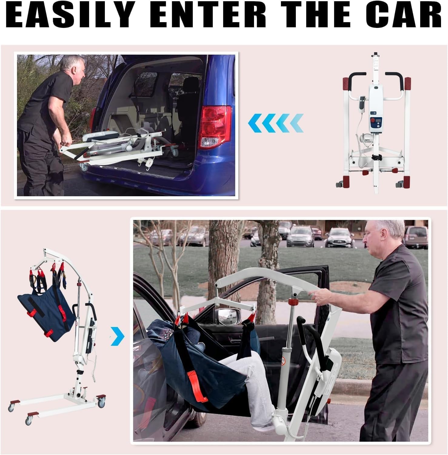 Foldable Electric Patient Transfer Lift with 2 Slings, 500 lbs Capacity J456850