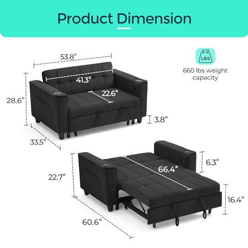 3-in-1 Convertible Sofa Bed with Charging Station, Green R3379
