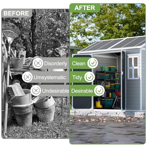 Resin Storage Shed, Waterproof Outdoor Tool Shed with Floor, Double Lockable Doors I89690