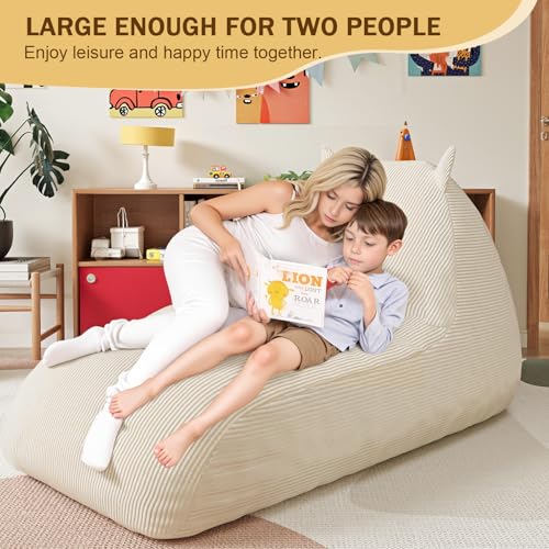 Unicorn Bean Bag Chair for Kids with Filler, Corduroy Floor Lounger, Pink W9694
