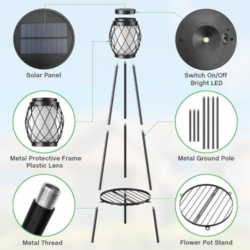 Solar Lights Outdoor with Plant Stands, Metal Tripod Patio Lamp B77585