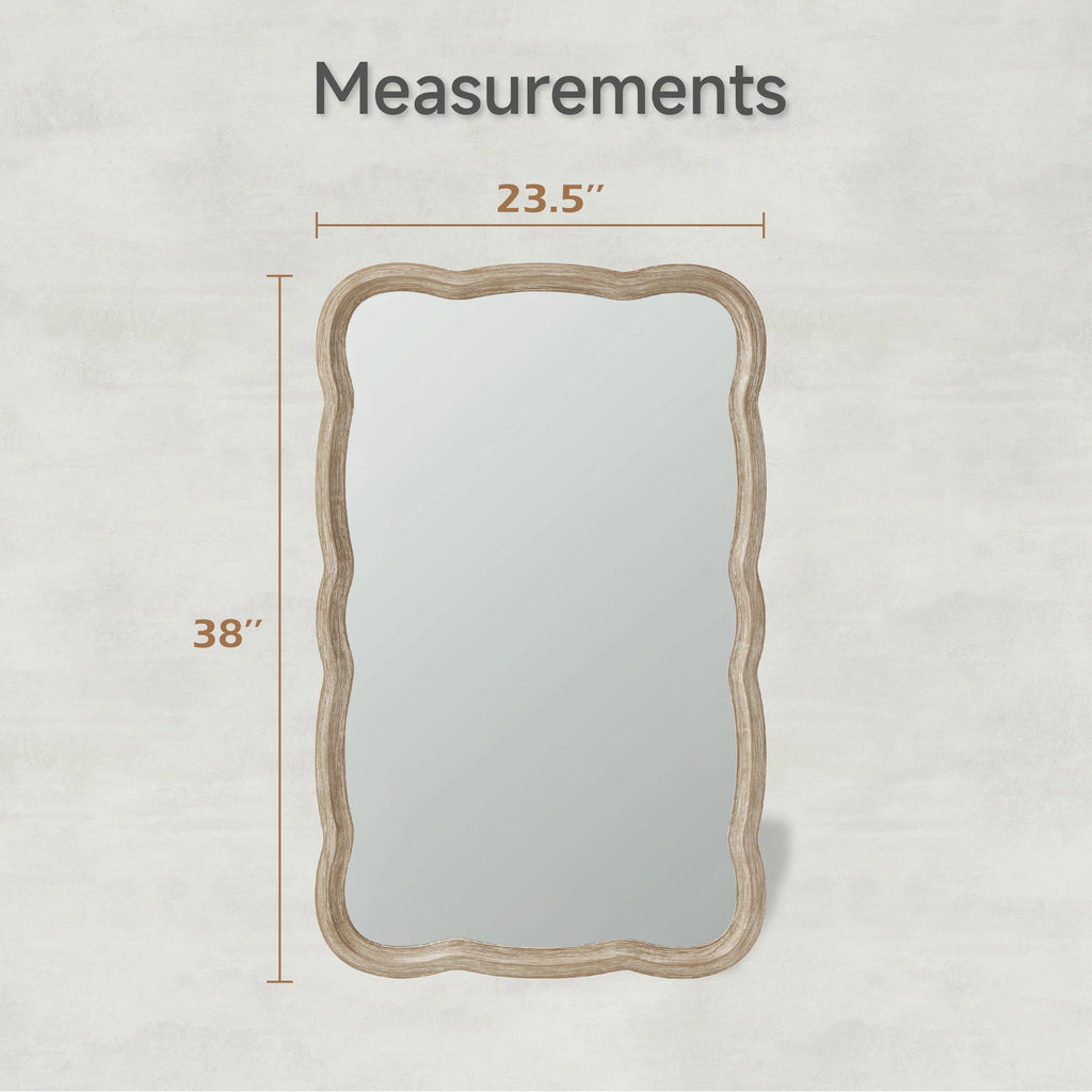 Curved Wood Frame Accent Mirror, Farmhouse French Country Wall Mirror, Rectangle 23.5" x 38" D47892