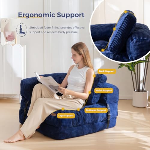 Folding Sofa Bed, L-Shaped Convertible Sleeper Couch with Armrest and Pillow, Dark Grey M375676