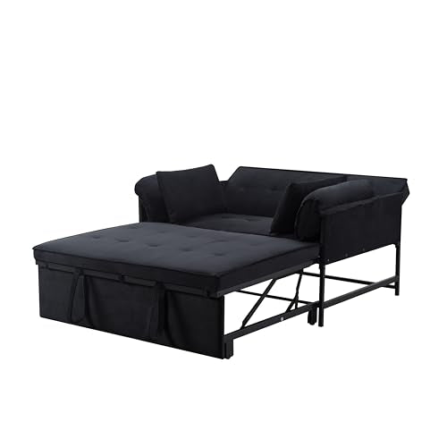 Sleeper Sofa Bed with Side Pocket, Convertible Futon Couch for Living Room X8857