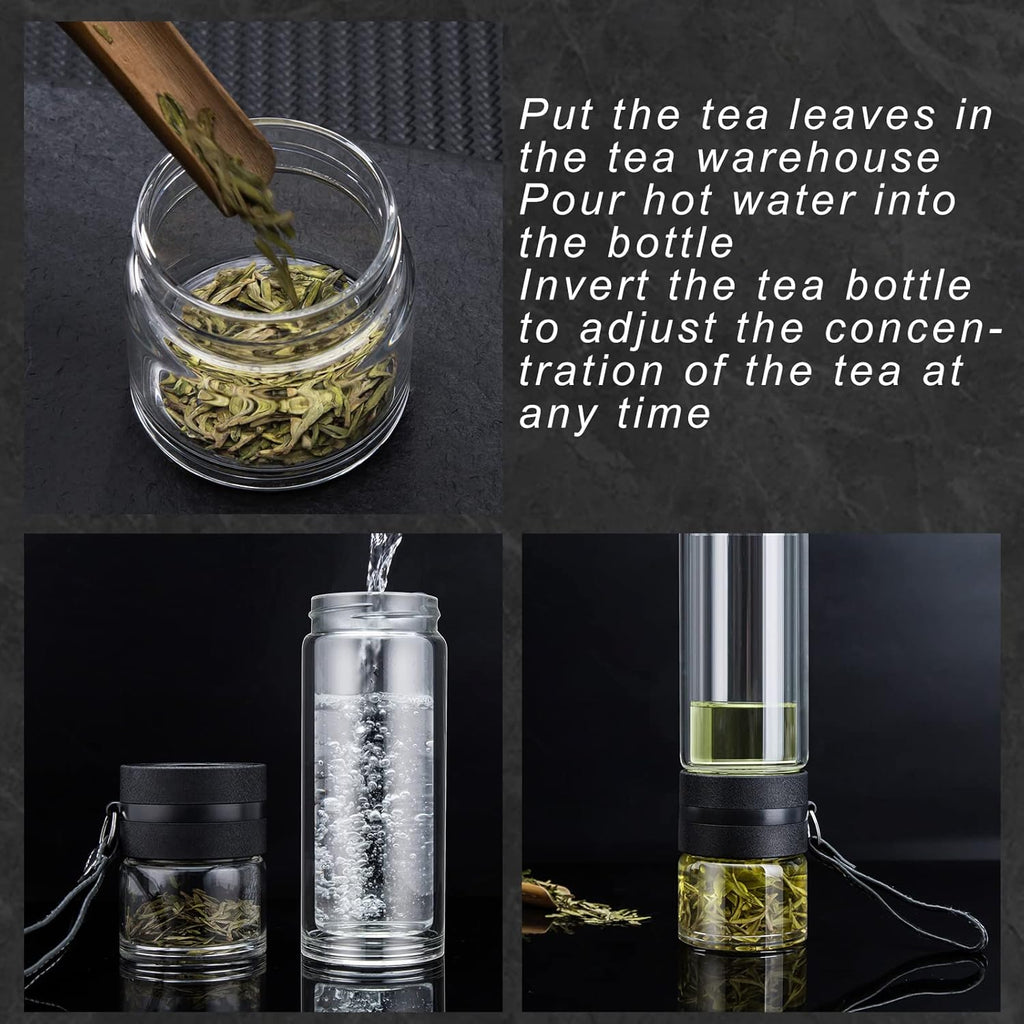 Glass Tea Infuser Bottle Double Wall Portable Travel Tumbler 13 OZ B19849