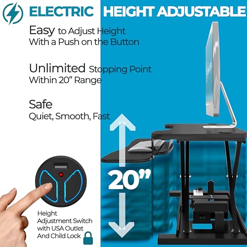 Electric Standing Desk Converter, Height Adjustable Sit to Stand Riser, Dual Monitor Workstation, Black Z74939