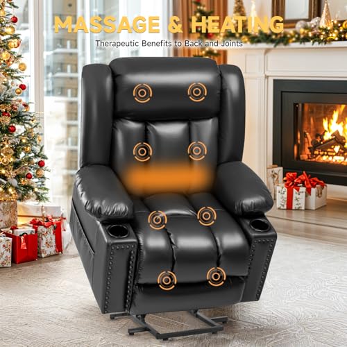 Power Lift Recliner Chair for Elderly with Heat and Massage, Adjustable Positions, Dark Brown P618617