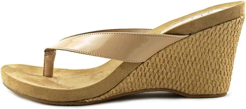 Patent Thong Wedge Sandals Beige 10.5 Medium B456