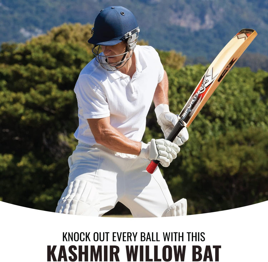 Wooden Kashmir Willow Cricket Bat with Foam-Padded Bag W2153
