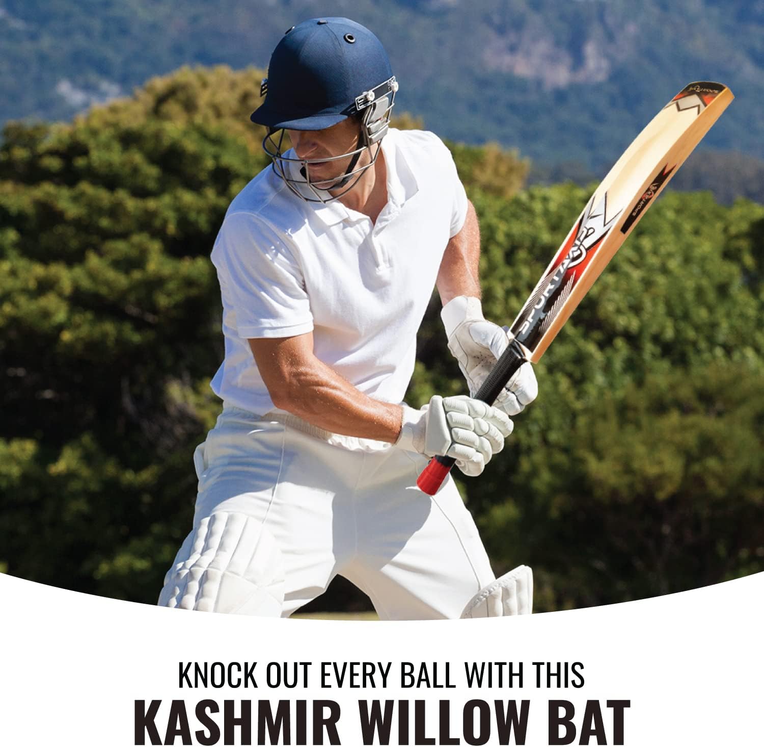 Wooden Kashmir Willow Cricket Bat with Foam-Padded Bag W2153