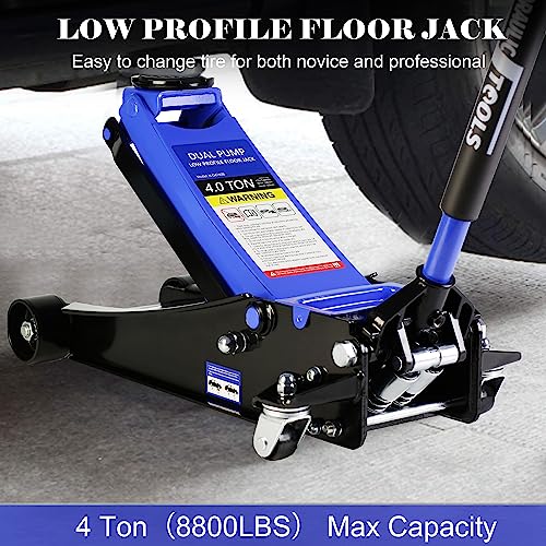 Heavy Duty Hydraulic Floor Jack, Low Profile Steel Racing Jack, 2 Ton Capacity, Blue H1350