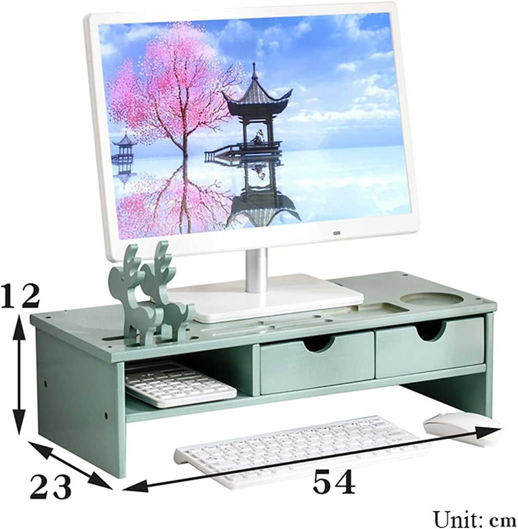 Bamboo Monitor Stand with Drawers and Adjustable Storage L47463