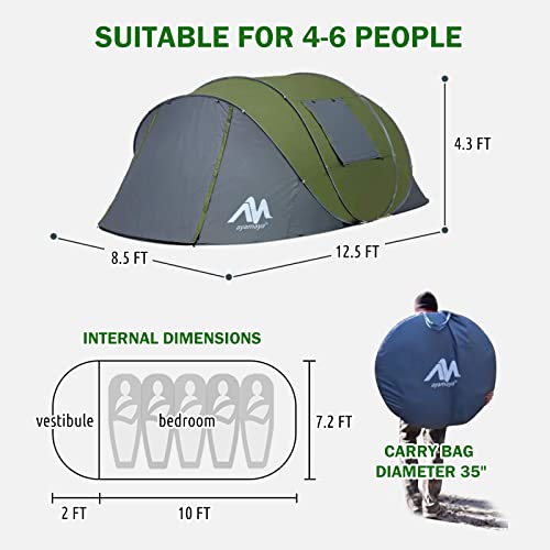 6 Person Easy Pop Up Tent for Camping, Double Layer Waterproof Instant Tent with Vestibule Y954227