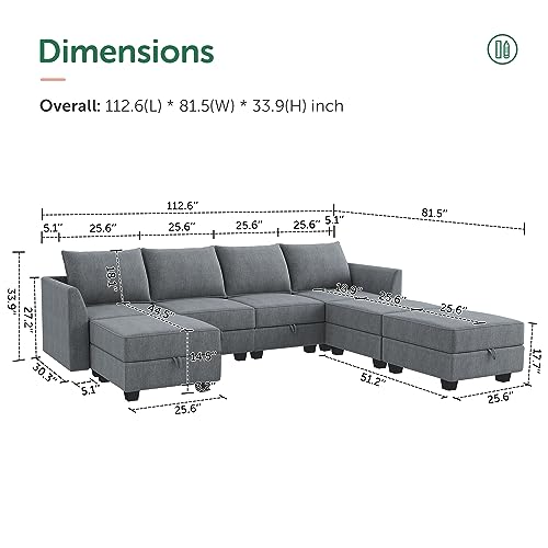 Modular Sectional Sofa U Shaped Couch with Storage Seat, Bluish Grey U352489