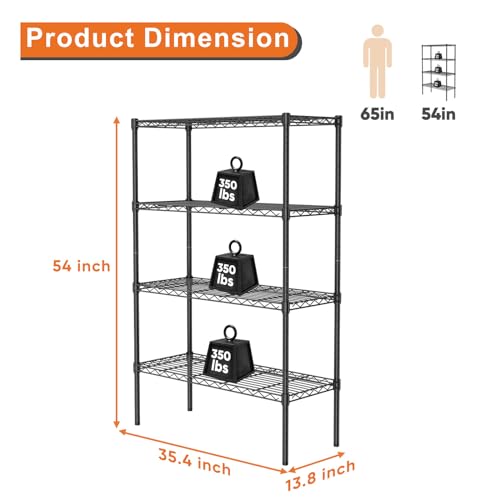 4-Shelf Storage Shelving Unit, Adjustable Metal Wire Racks, Heavy Duty Standing Shelf Organizer W583383