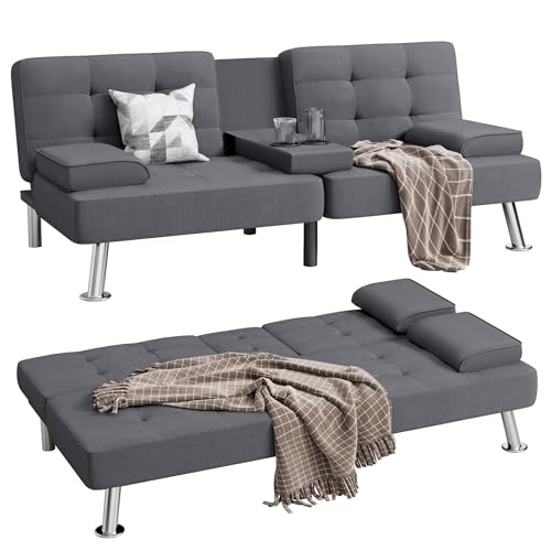 Modern Linen Convertible Folding Futon Sofa Bed with Removable Armrests Y192