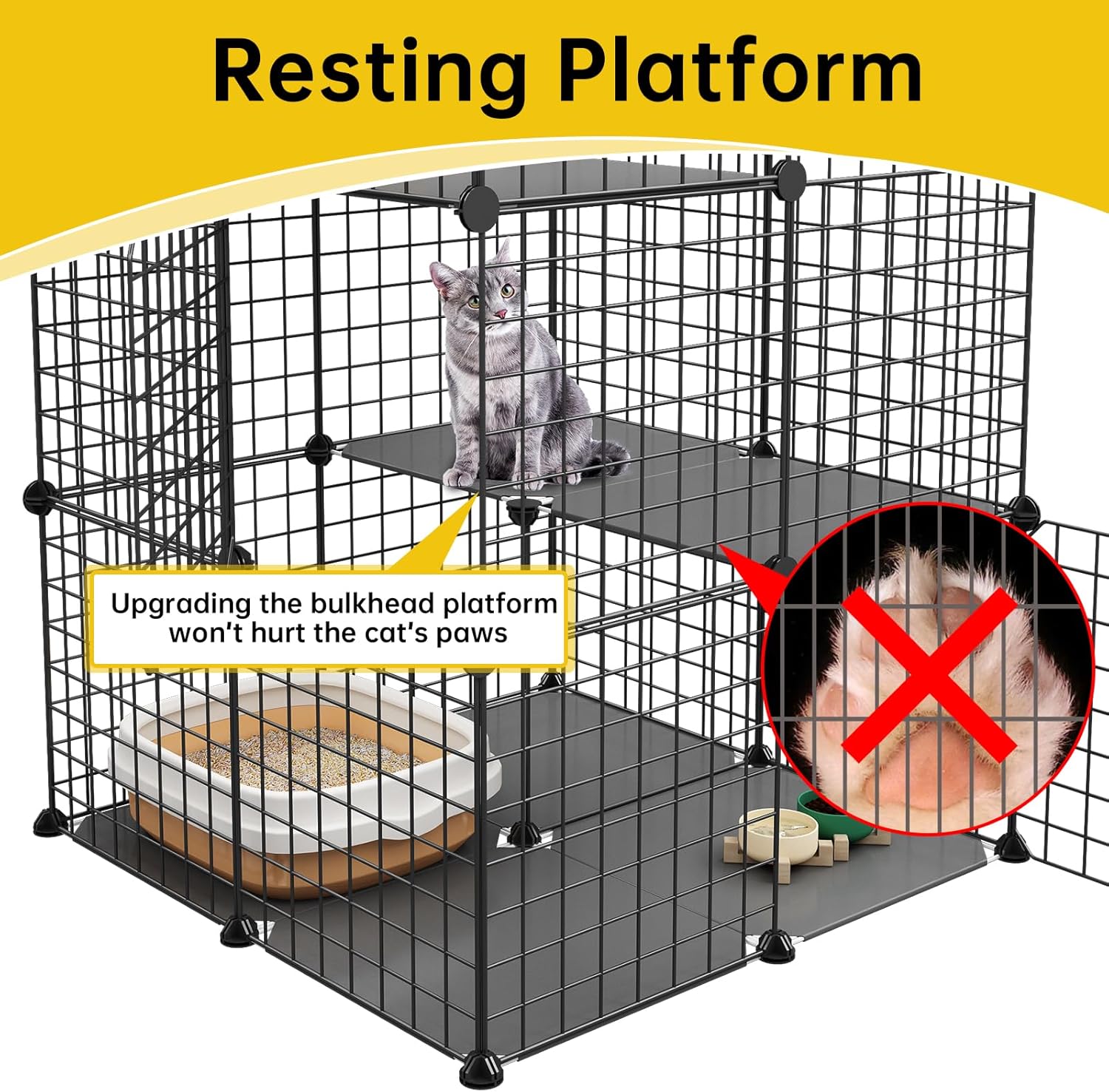 3-Tier Cat Cage Indoor Enclosure DIY Catio Detachable Metal Wire Kennel Q13173