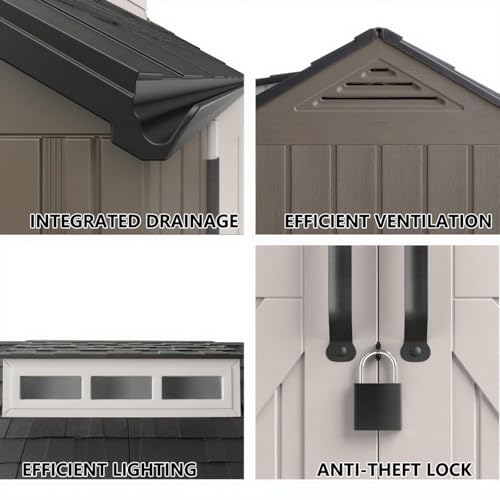 Outdoor Resin Storage Shed with Floor, Weatherproof, 7x7 FT U80308