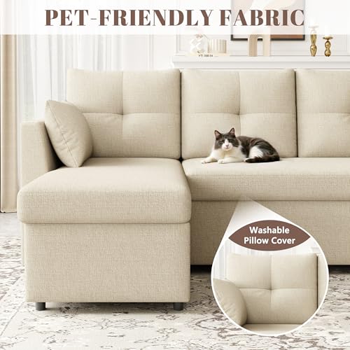 Oversized Sleeper Sofa Couch with Double Storage Chaise, Dark Grey B422253