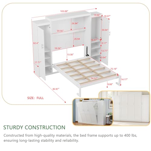 Murphy Bed with Two Wardrobes and Storage Shelf for Small Bedrooms A623