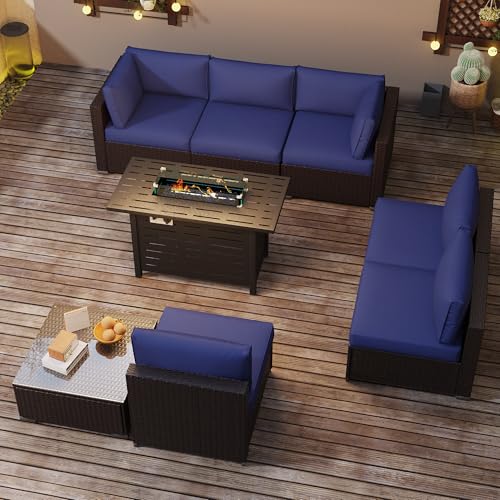 Outdoor Sectional Sofa Set with Cushions and Glass Coffee Table T1708