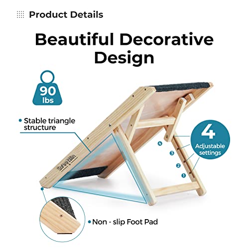 Adjustable Wooden Pet Ramp for Small Dogs, Folding with Non-Slip Carpet Surface B695