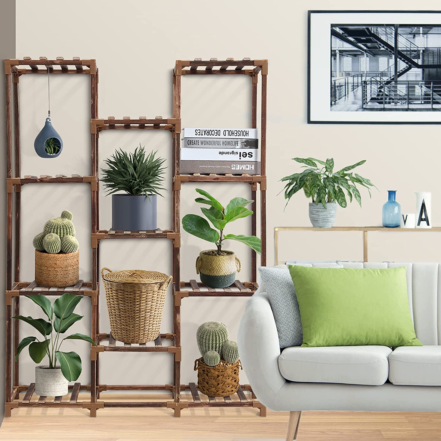 Wood Plant Stand for Indoor Outdoor, 11-Tier Tall Plant Shelf K3121