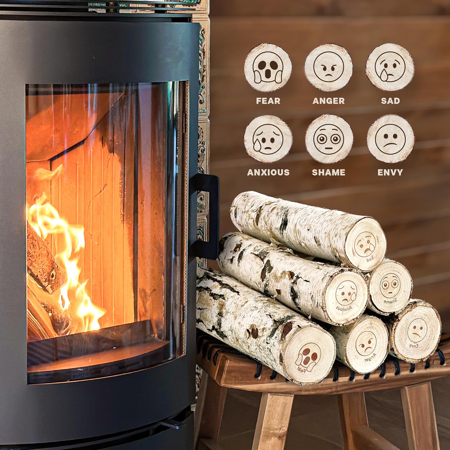 Birch Wood Logs for Fireplace Decoration, Pack of 6 D482