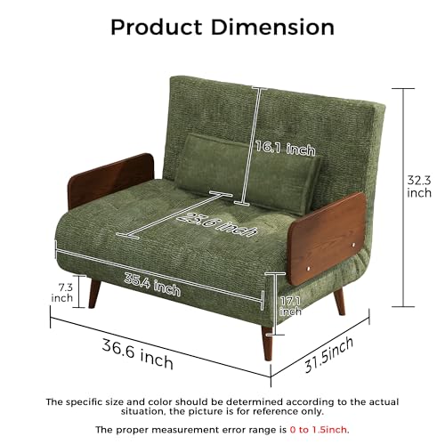Convertible Chair Bed Sleeper for Adults, Linen with Wooden Arms & Pillows, Foldable Single Futon Sofa Bed Q683821