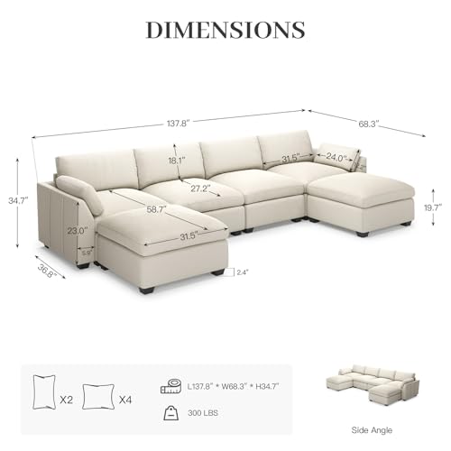 Extra Large Modular Sectional Sofa, 4-Seater L Shaped Couch, Velvet Convertible for Living Room L139