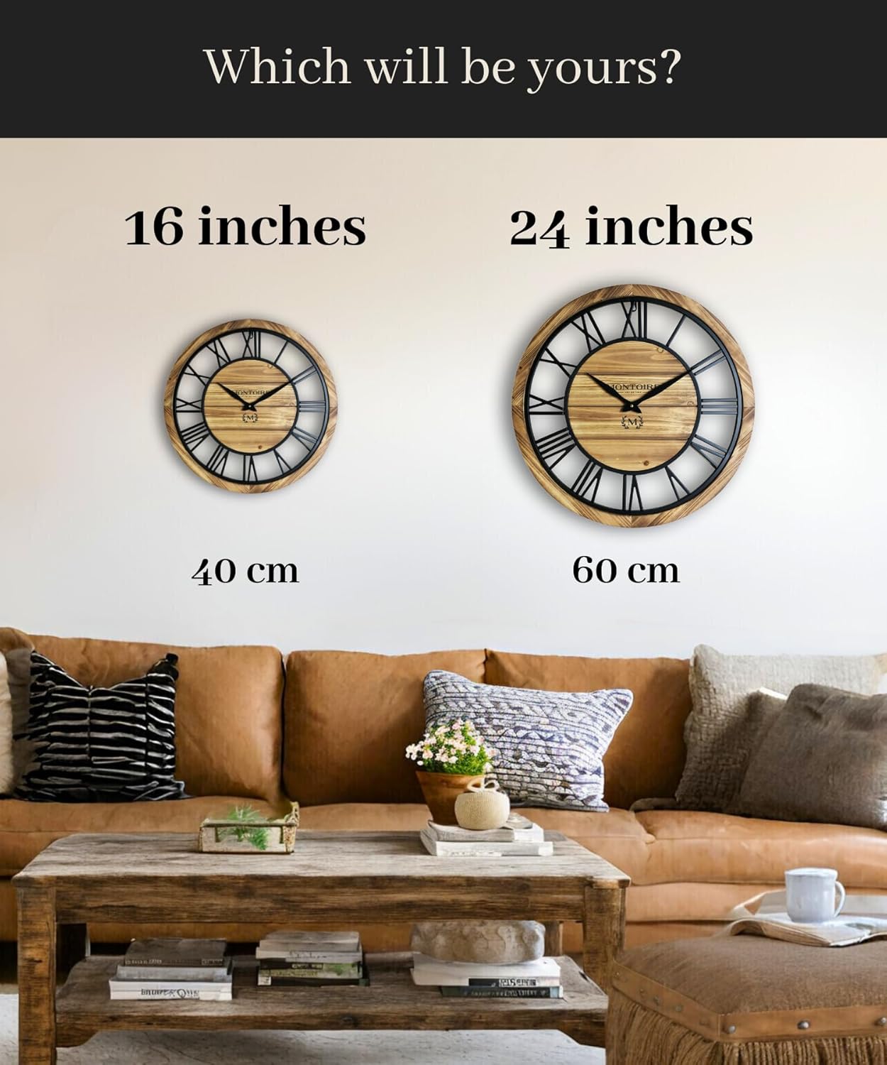 24 Inch Farmhouse Wall Clock with Roman Numerals for Living Room Decor K25724