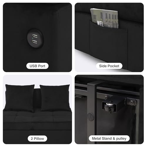 Sofa Bed Convertible Pull Out Couch with 2 Throw Pillows, Dark Grey Z539533