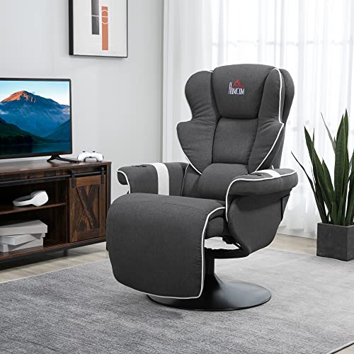Manual Recliner Swivel Lounge Armchair with Footrest and Cup Holders, Black T5089