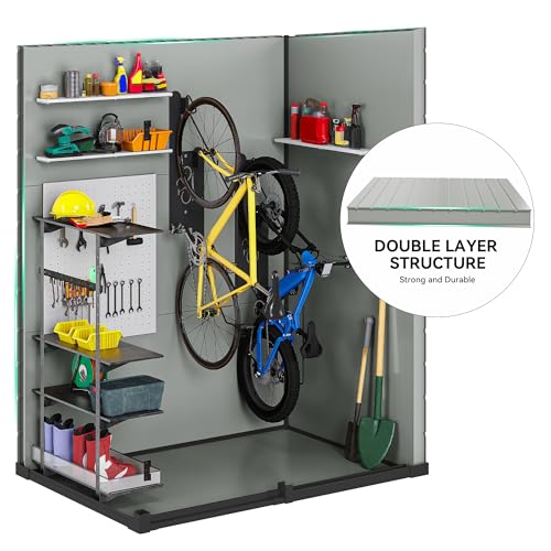 Outdoor Storage Shed with Floor, Lockable Door & Window, Waterproof Resin, Blue-Gray E649