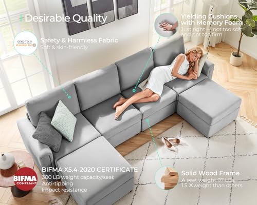 Modular Sectional Sofa with Storage, U Shaped Couch, Blue Y4358