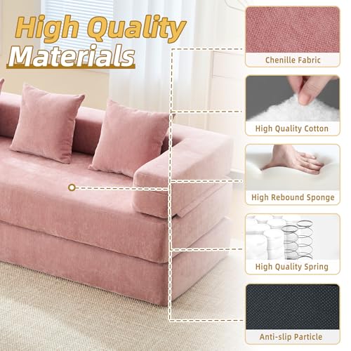 Corduroy Convertible Sleeper Sofa Bed with Pillow, Beige O72530