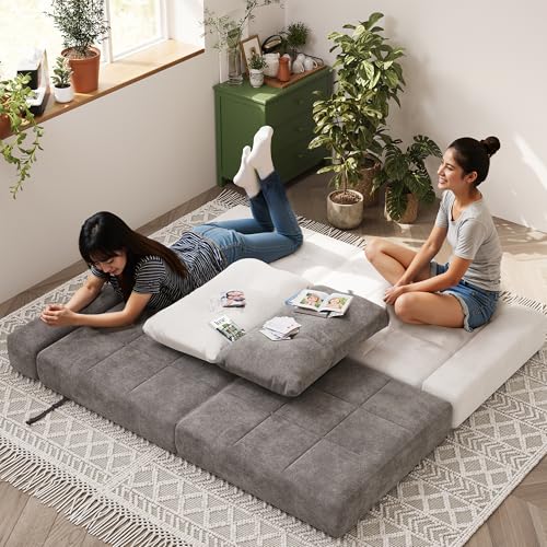 Folding Sofa Bed with Headrest and Lumbar Pillow, Chenille Fabric Chair Bed Y9814