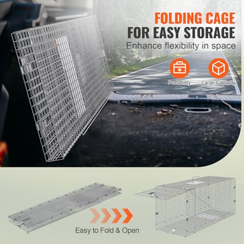 Live Animal Cage Trap 24 x 8 x 8 Inch Humane Folding Trap for Rabbits and Stray Cats W8784