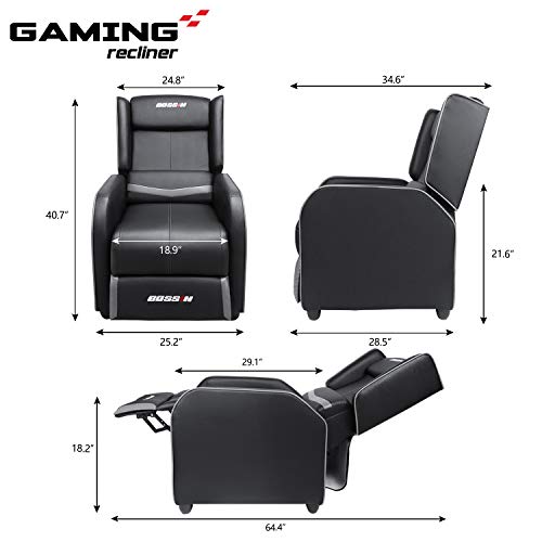 Gaming Recliner Chair for Adults, PU Leather Ergonomic Racing Style, Grey B7581