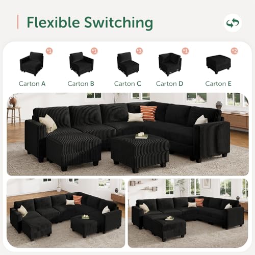 Corduroy Modular Sectional Couch with Storage, L-Shaped, 6 Seater, Dark Gray X823135