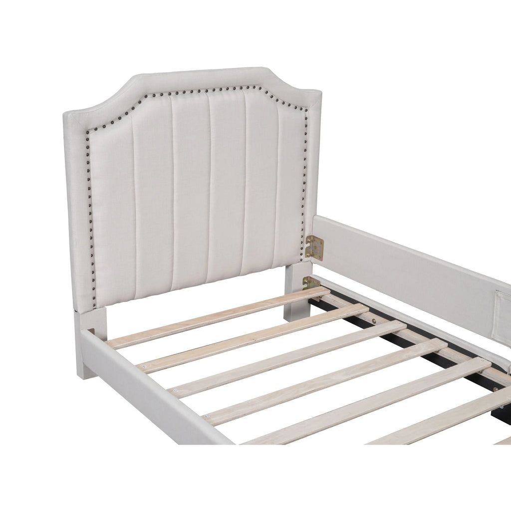 Upholstered Platform Bed Frame with Storage and Wooden Slats G224