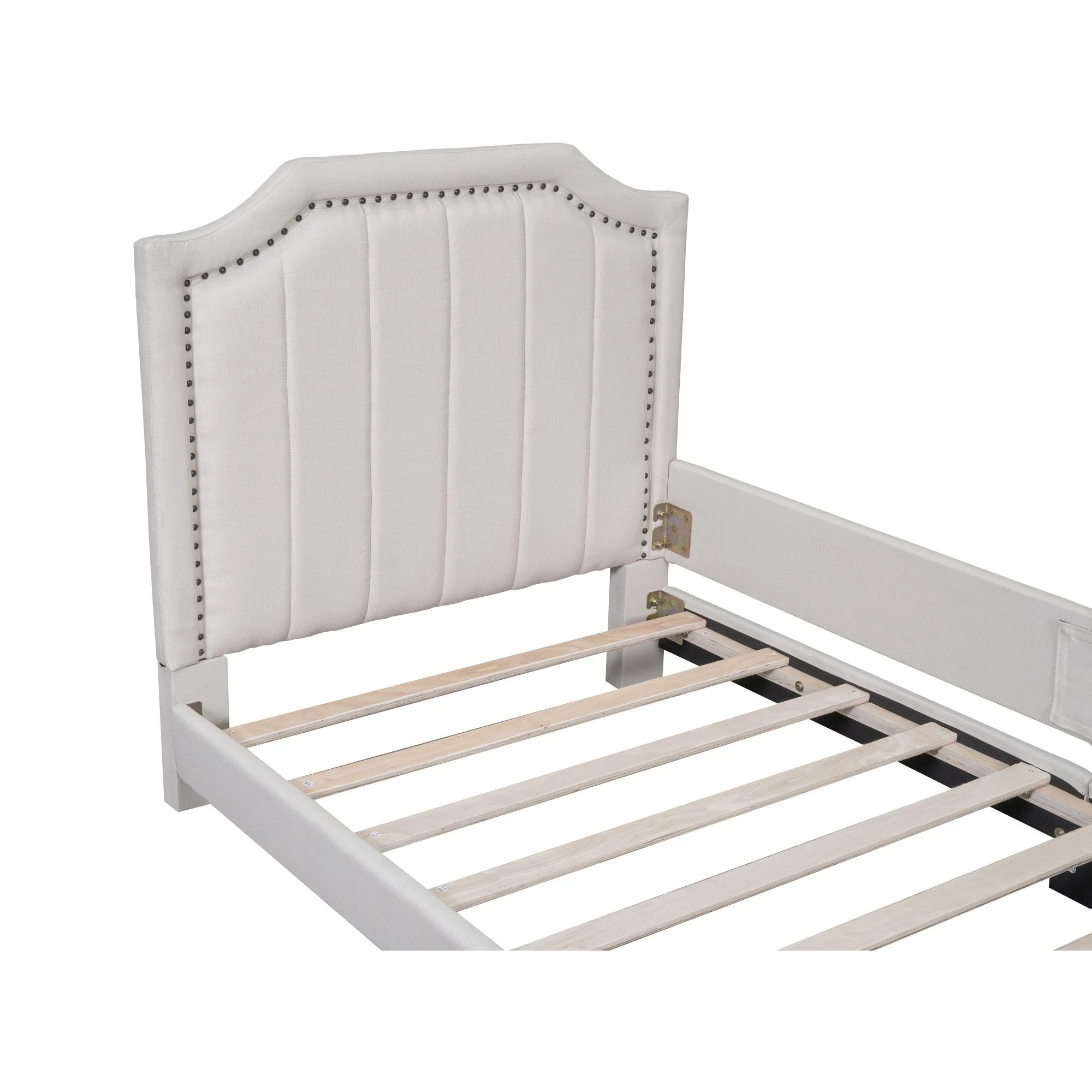 Upholstered Platform Bed Frame with Storage and Wooden Slats G224