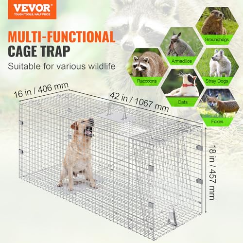 Live Animal Cage Trap 24 x 8 x 8 Inch Humane Folding Trap for Rabbits and Stray Cats W8784