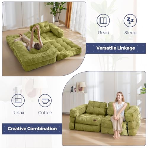Folding Sofa Bed, L-Shaped Convertible Sleeper Couch with Armrest and Pillow, Dark Grey M375676