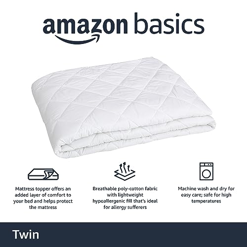 Hypoallergenic Quilted Mattress Topper Pad, Twin XL, White B63049