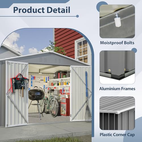Outdoor Storage Shed, Heavy-Duty All-Weather Tool Shed with Lockable Doors C3585